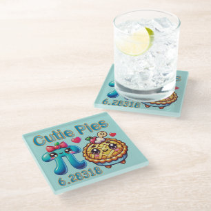 Fun “Cutie Pies” Cute Pi Symbol & Pie Pun Glass Coaster