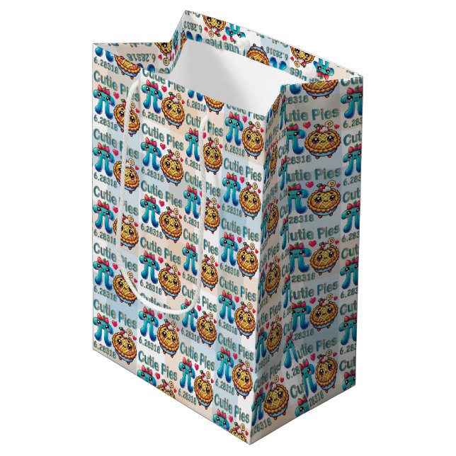 Fun “Cutie Pies” Cute Pi Symbol & Pie Pun Medium Gift Bag (Front Angled)