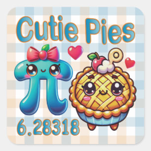 Fun “Cutie Pies” Cute Pi Symbol & Pie Pun Square Sticker