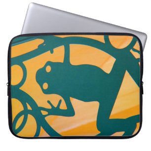 Fun Cutout Frog, Green on Yellow Background Laptop Sleeve