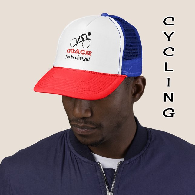 Fun cycling coach custom name trucker hat (Creator Uploaded)