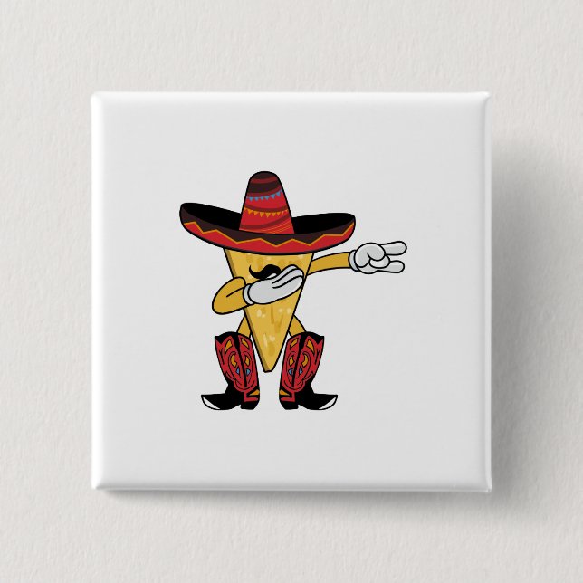 Fun Dabbing Nacho Cinco de Mayo Taco Chip 15 Cm Square Badge (Front)