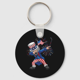 Fun Dabbing Uncle Sam Ice Hockey Puck Indepedence Key Ring
