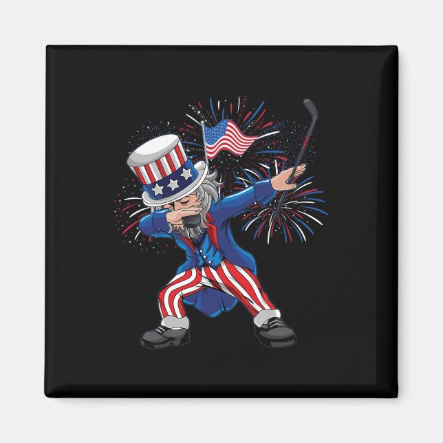 Fun Dabbing Uncle Sam Ice Hockey Puck Indepedence  Magnet (Front)
