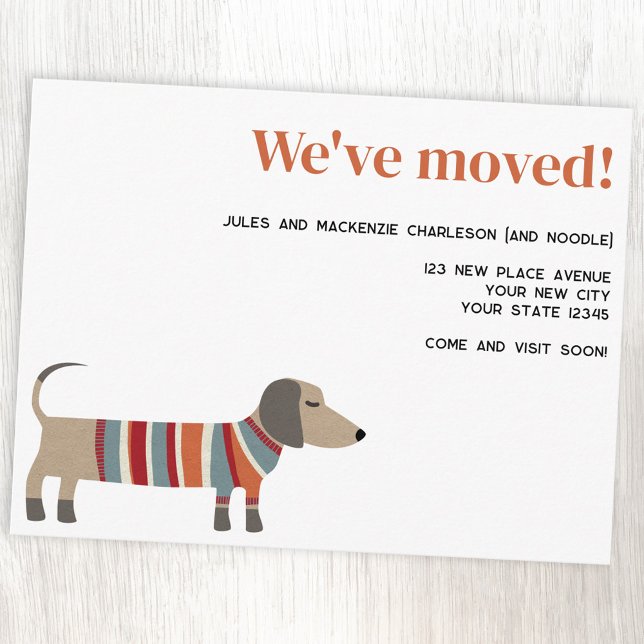 Fun Dachshund Dog Moving Announcement Postcard (Fun Dachshund dog personalized custom text moving new home announcement postcard)