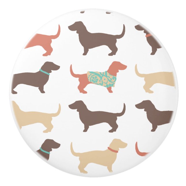 Fun Dachshund Dog Pattern Ceramic Knob (Front)