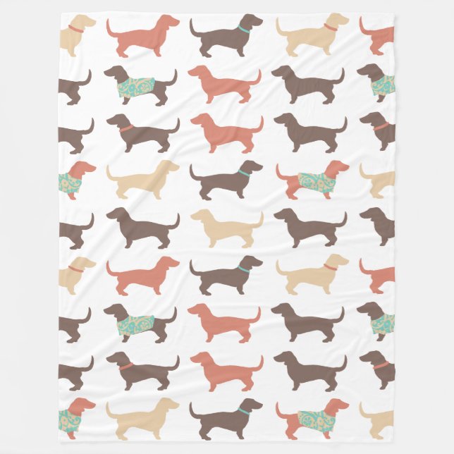 Fun Dachshund Dog Pattern Fleece Blanket (Front)