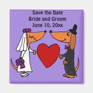 Fun Dachshund Dogs Bride and Groom Wedding Art Magnet