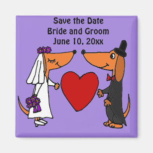 Fun Dachshund Dogs Bride and Groom Wedding Art Magnet