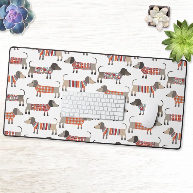 Fun Dachshund Wiener Sausage Dog Desk Mat (Dachshund Wiener Sausage Dog fun patterned desk mat)