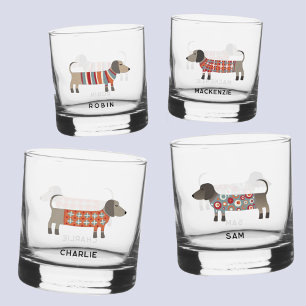 Fun Dachshund Wiener Sausage Dog Personalised Name Whiskey Glass