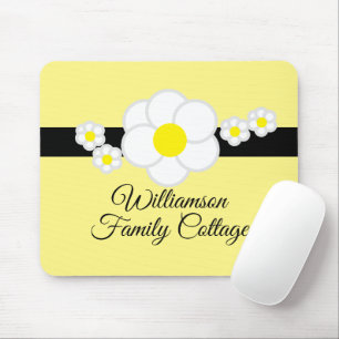 Fun Daisy Black Stripe Yellow Script Mouse Pad