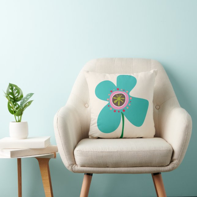 Fun Daisy Pop Aqua Cute Spring Flowers Pattern Cushion (Chair)