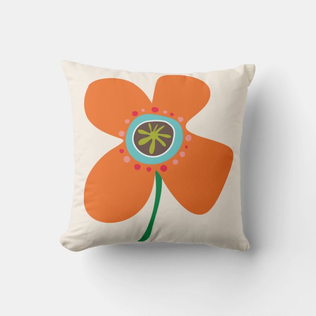 Fun Daisy Pop Orange Cute Spring Flowers Pattern Cushion (Front)