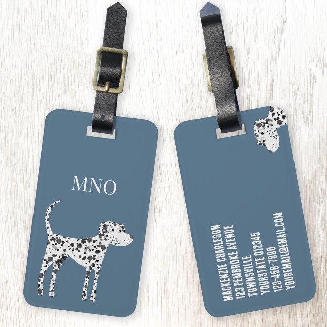 Fun Dalmatian Dog Monogram Luggage Tag (Dalmatian dog monogram initials personalized luggage tag)