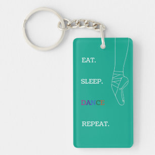 Fun Dance Quote with Pointe Shoe on a Teal Key Ring