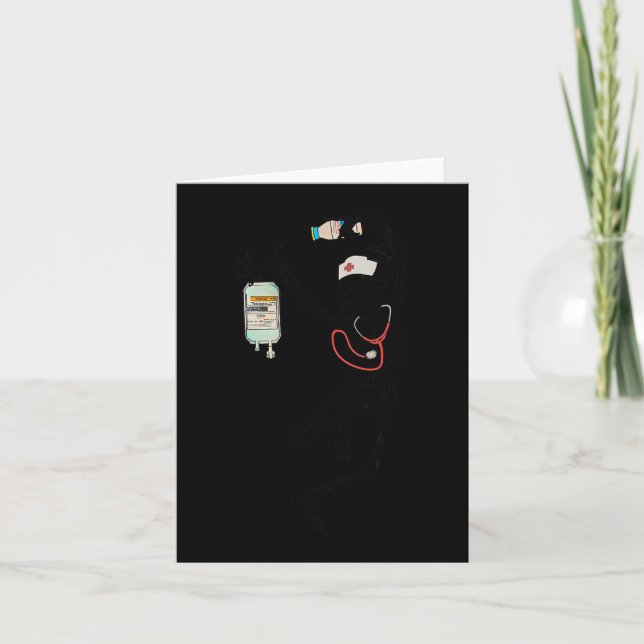 Fun Dancing Skeleton Nurse Halloween Costume Spook Card (Front)