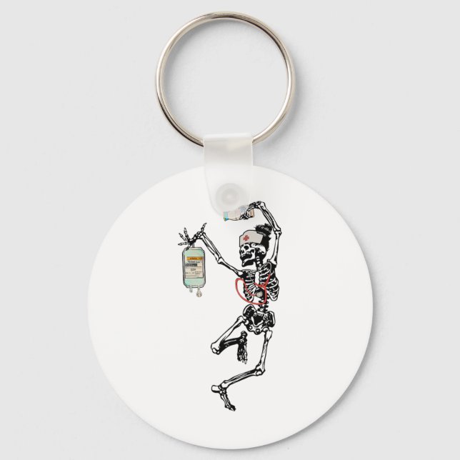 Fun Dancing Skeleton Nurse Halloween Costume Spook Key Ring (Front)