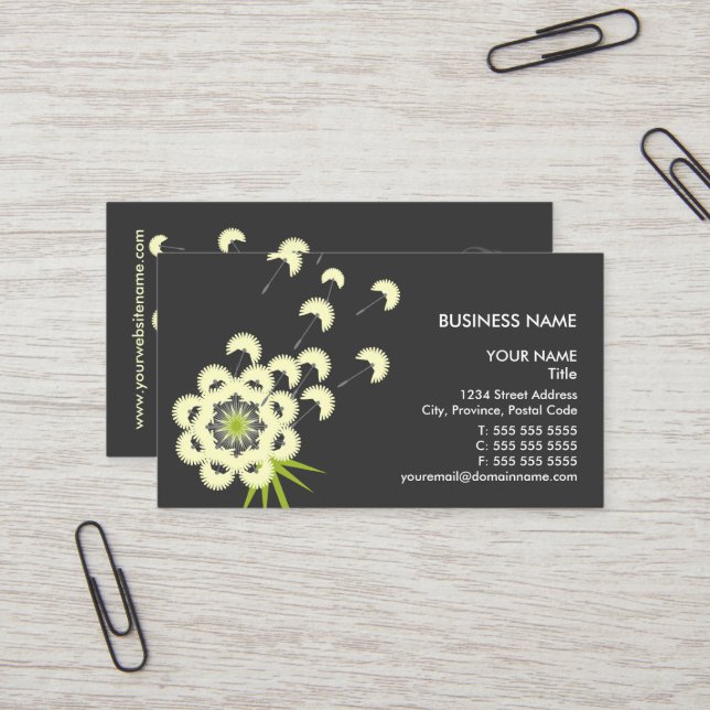 Fun Dandelion Floral Business Card (Front/Back In Situ)