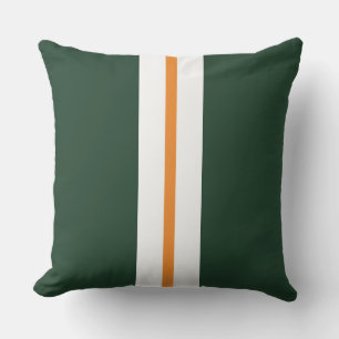 Fun Dark Forest Green Orange White Racing Stripes  Cushion