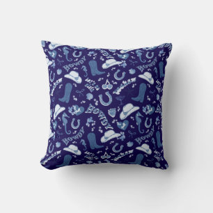 Fun Dark Navy Blue Coastal Cowgirl Pattern Cushion