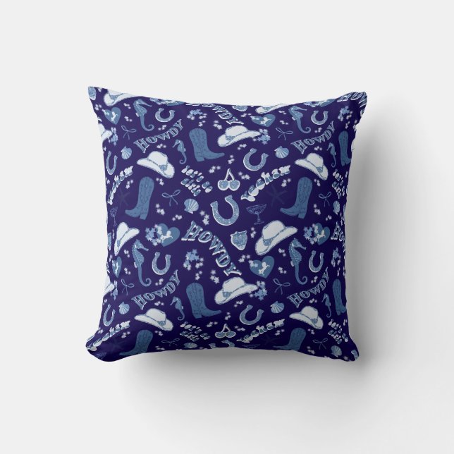 Fun Dark Navy Blue Coastal Cowgirl Pattern Cushion (Front)