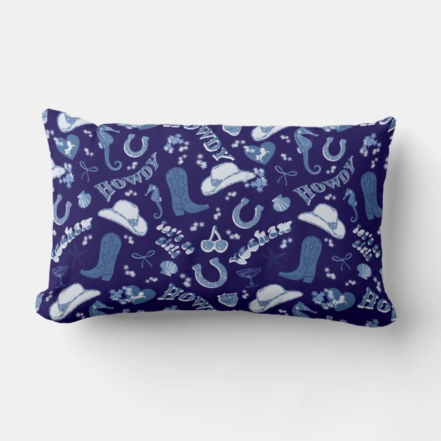 Fun Dark Navy Blue Coastal Cowgirl Pattern Lumbar Cushion (Front)
