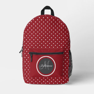 Fun Dark Red with White Polka Dots - Personalised  Printed Backpack