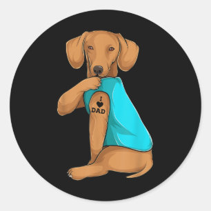 Fun Daschund I Love Dad Tattoo Apparel, Dog Dad Gi Classic Round Sticker
