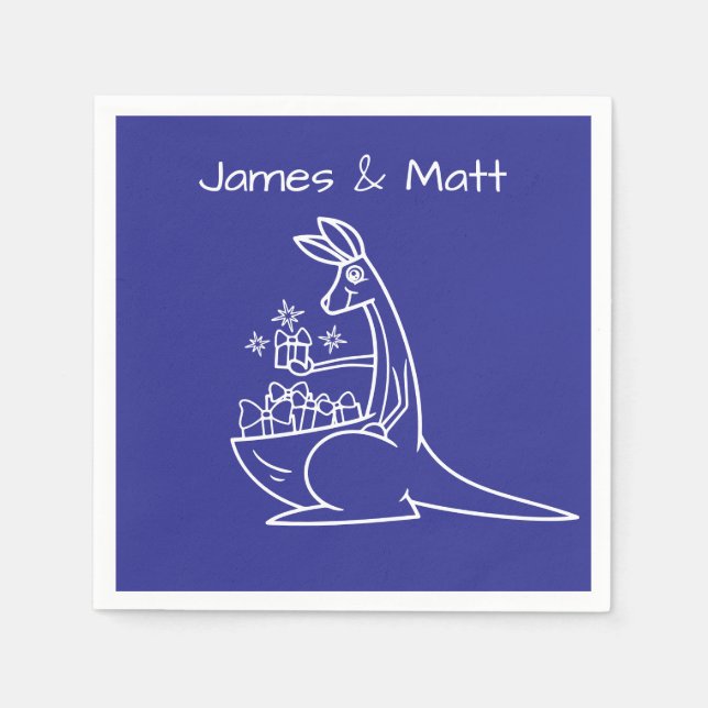 Fun Deep Blue Kangaroo Birthday Party Napkin (Front)