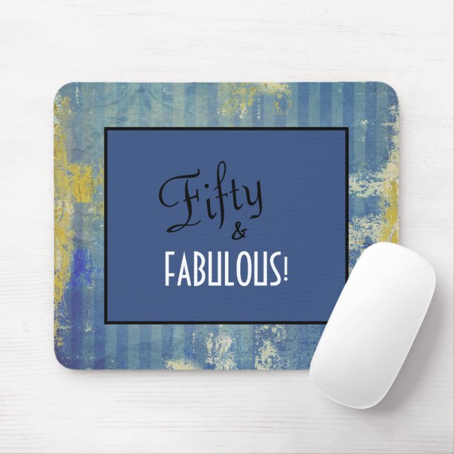 Fun Denim Blue Pattern Fifty & FABULOUS! Birthday Mouse Pad (With Mouse)
