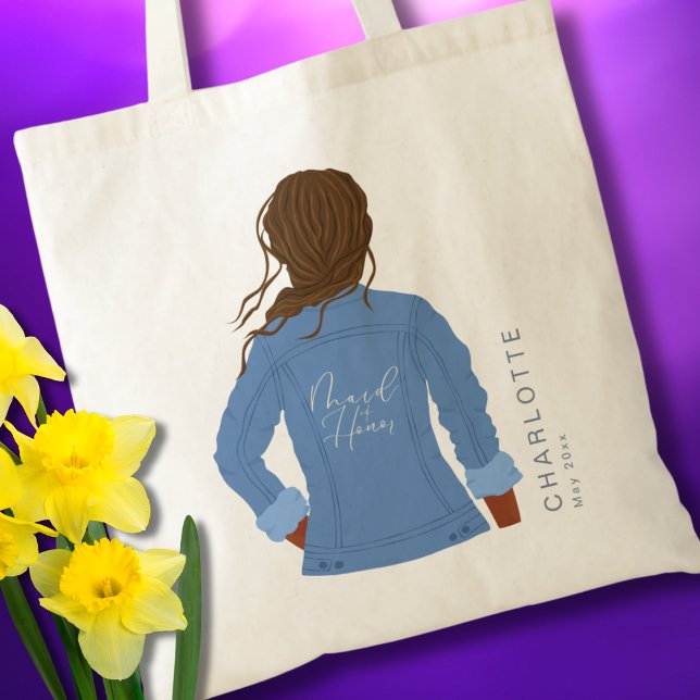 Fun Denim Jacket Dark Hair & Skin Maid of Honour Tote Bag (Creator Uploaded)