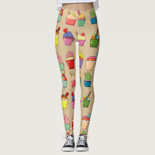 Fun design Cute hand drawn cupcakes l Beige Leggings