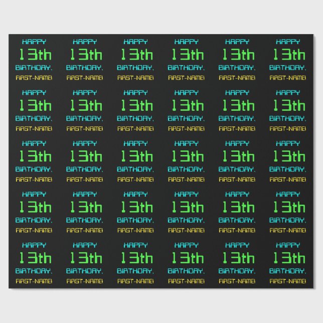 Fun Digital Computing Themed 13th Birthday Wrapping Paper (Flat)