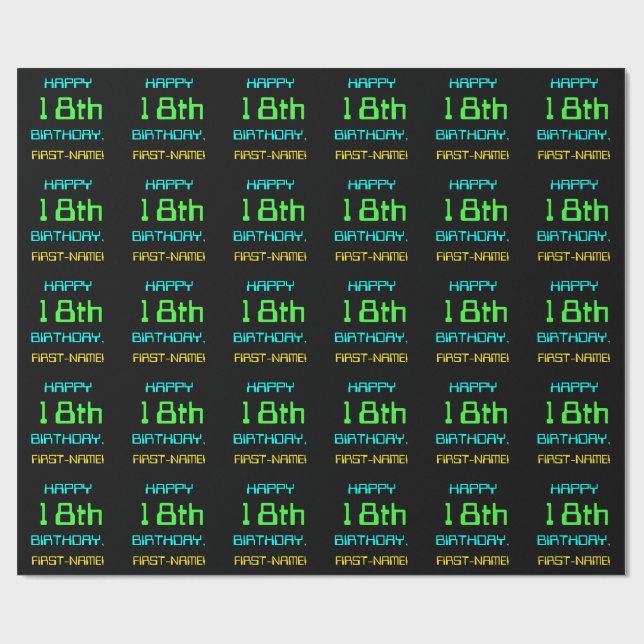Fun Digital Computing Themed 18th Birthday Wrapping Paper (Flat)