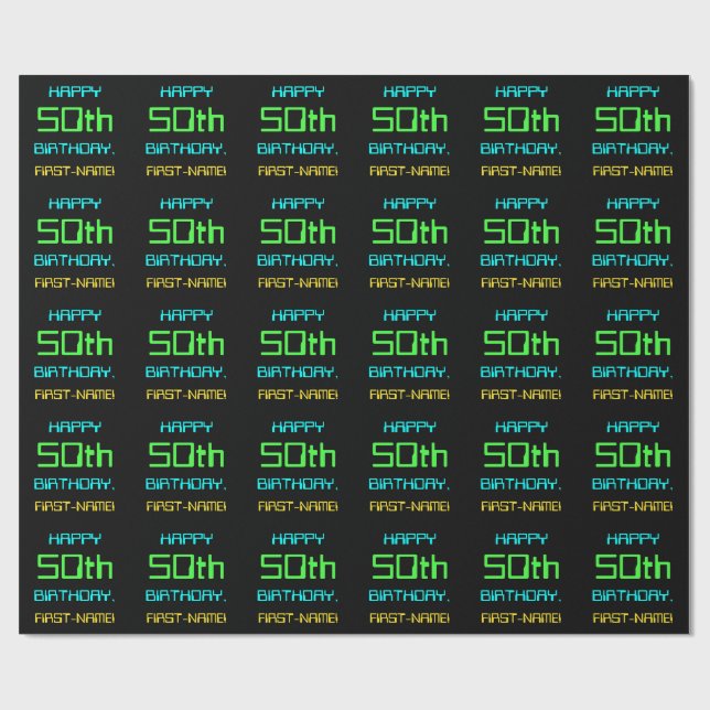 Fun Digital Computing Themed 50th Birthday Wrapping Paper (Flat)