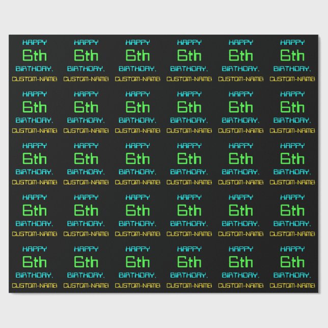 Fun Digital Computing Themed 6th Birthday Wrapping Paper (Flat)