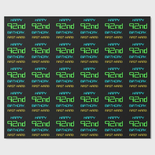 Fun Digital Computing Themed 92nd Birthday Wrapping Paper (Flat)