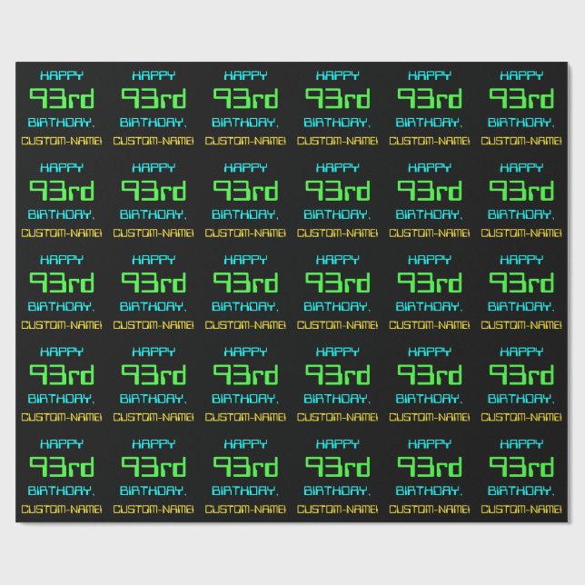 Fun Digital Computing Themed 93rd Birthday Wrapping Paper (Flat)