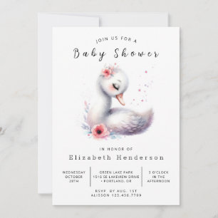 Fun Digital Swan Baby Shower Invitation