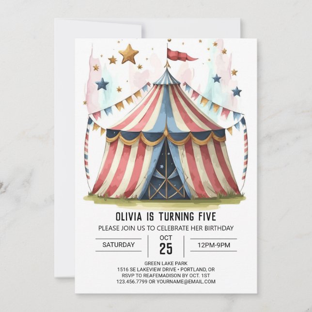 Fun Digital Whimsy Circus Birthday Invitation (Front)