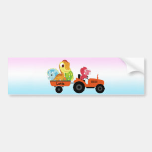 Fun DINO dinosaur tractor Farm School Birthday boy Bumper Sticker