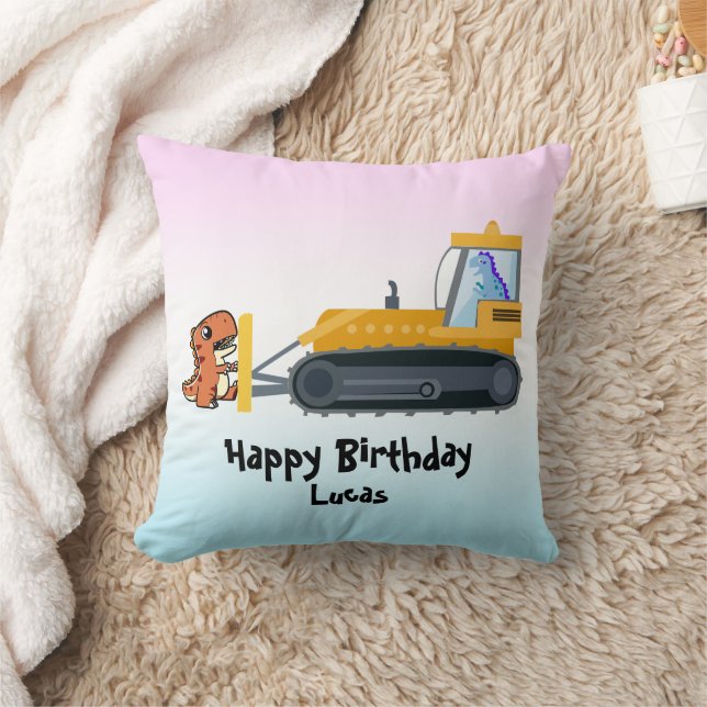Fun DINO dinosaur tractor Farm School Birthday boy Cushion (Blanket)