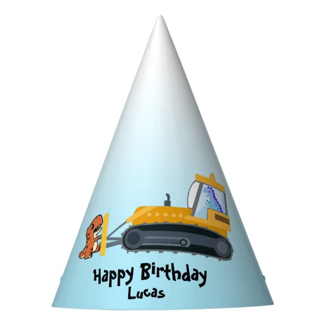 Fun DINO dinosaur tractor Farm School Birthday boy Party Hat (Front)