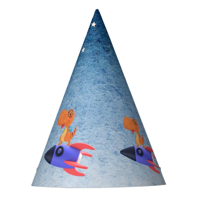 Fun dinosaur colourful rocket School Birthday part Party Hat (Front)
