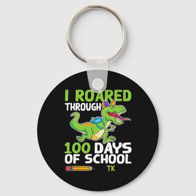 Fun Dinosaur I Roared Through 100 Days Of School T Key Ring (Front)