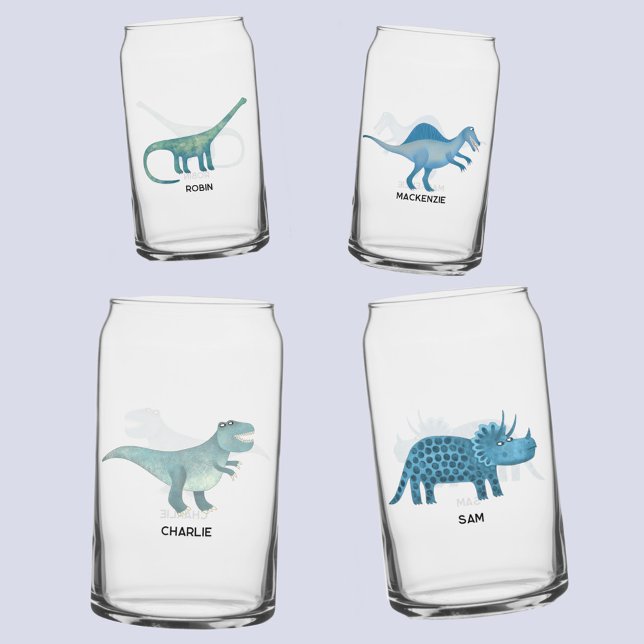 Fun Dinosaur Personalised Can Glass (Fun personalized name dinosaur glass set)