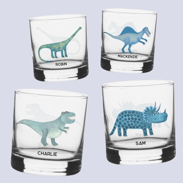 Fun Dinosaur Personalised Glass (Fun dinosaurs unique personalized glasses with tyrannosaurus rex, triceratops, diplodocus spinosaur)