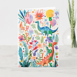 Fun Dinosaur Plant Collage Folded Greeting Card
