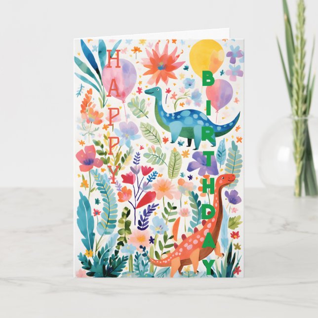 Fun Dinosaur Plant Collage Folded Greeting Card (Front)